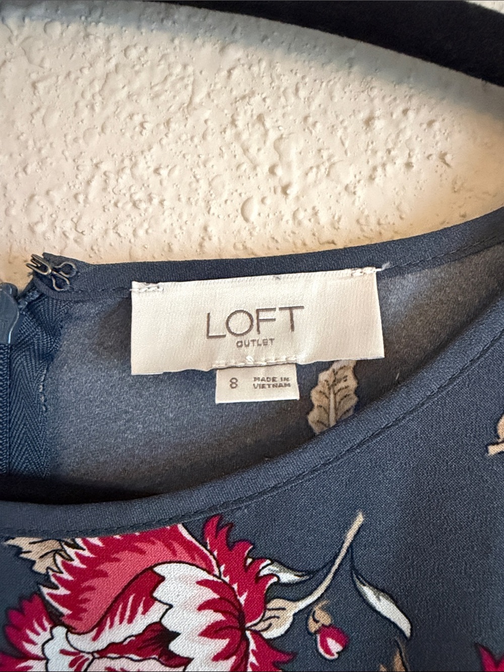 LOFT Charcoal Midi Dress with Red and Pink Floral Print - Picture 2 of 6